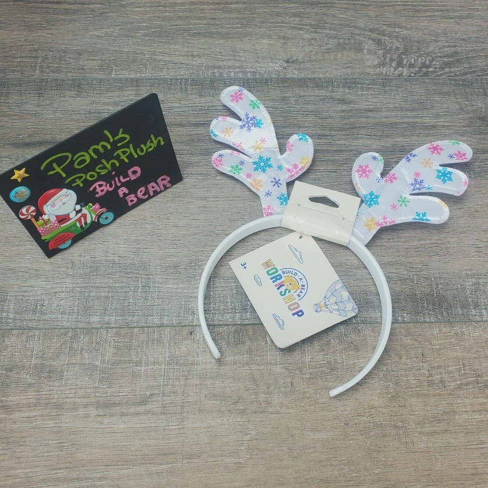 New Build a Bear Reindeer Antlers Headband Snow Magical Glisten Plush Christmas